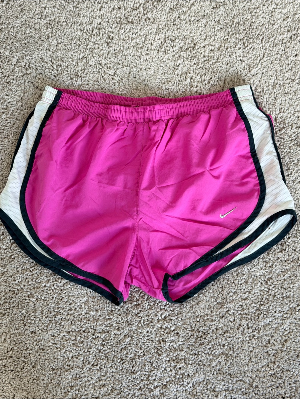 Nike Women's Hot Pink Athletic Shorts with White Panels and Black Trim